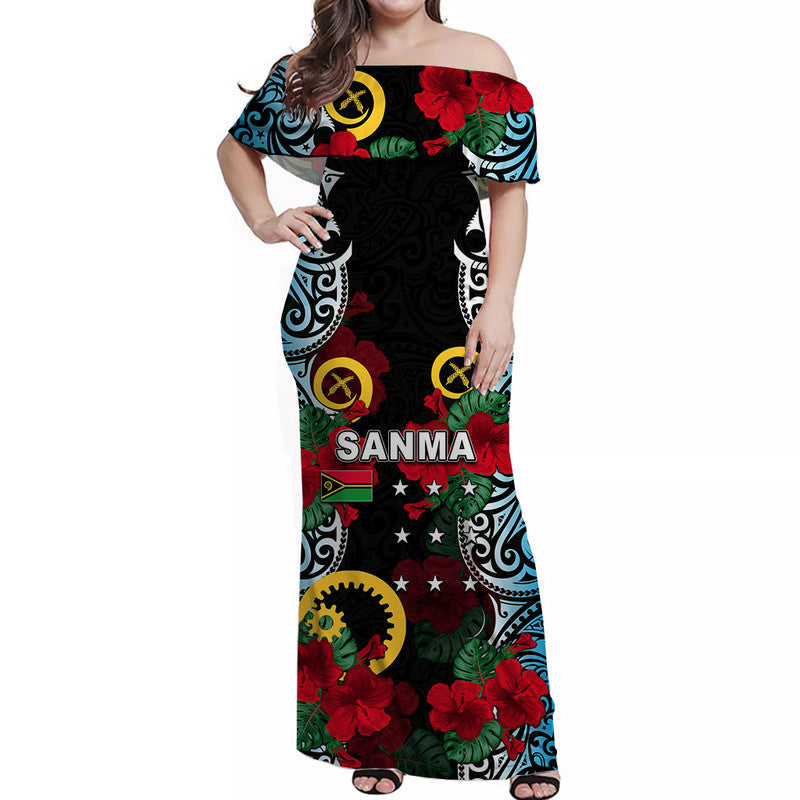 Vanuatu Sanma And Hibiscus Off Shoulder Long Dress