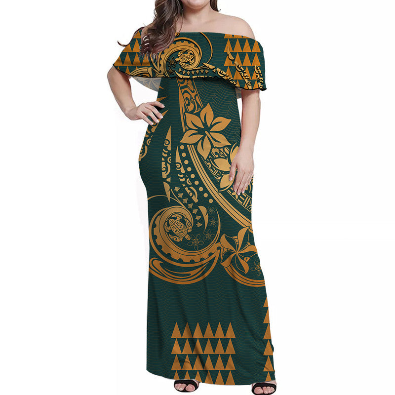 Kakau Hawaiian Polynesian Off Shoulder Long Dress