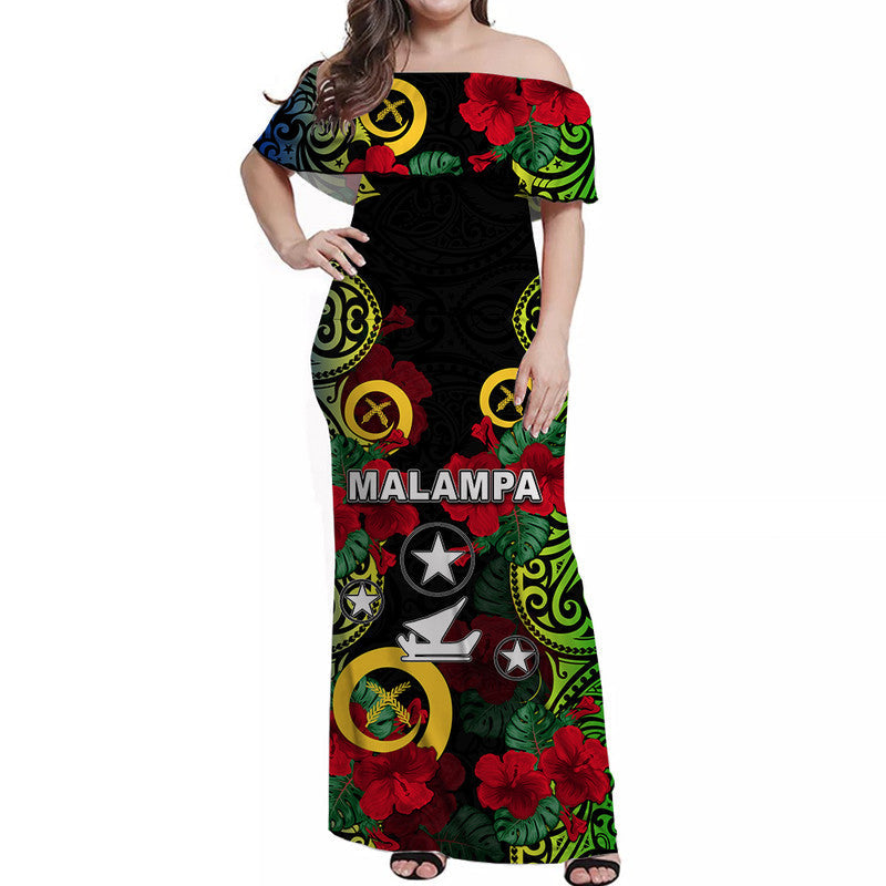 Vanuatu Malampa And Hibiscus Off Shoulder Long Dress