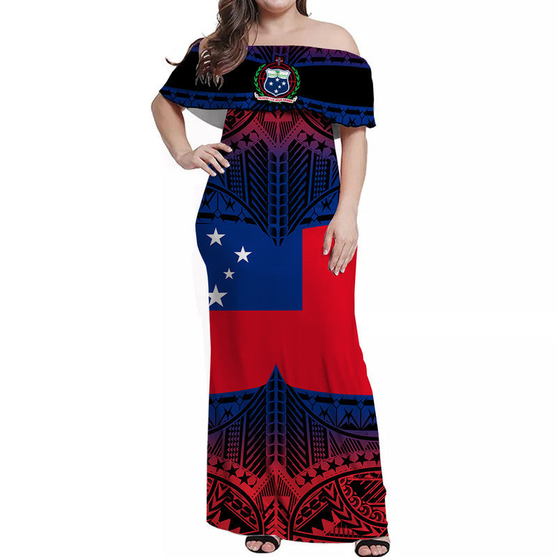 Samoa Off Shoulder Long Dress Mix Flag