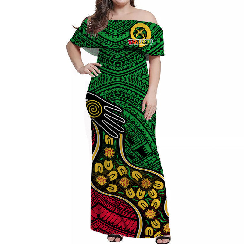 Vanuatu Mix Aboriginal Off Shoulder Long Dress