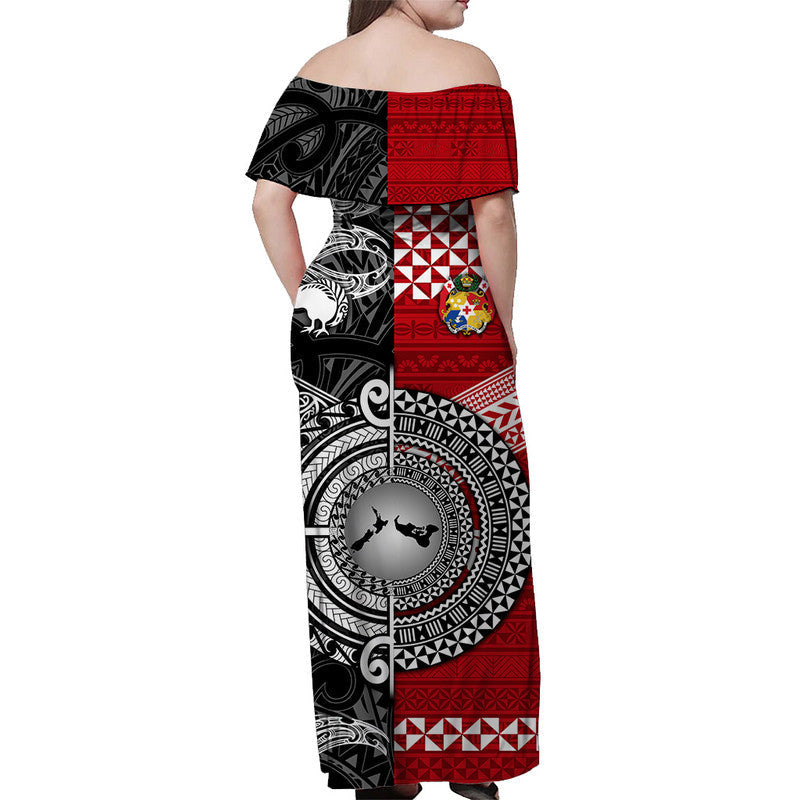 New Zealand And Tonga Off Shoulder Long Dress Together Black