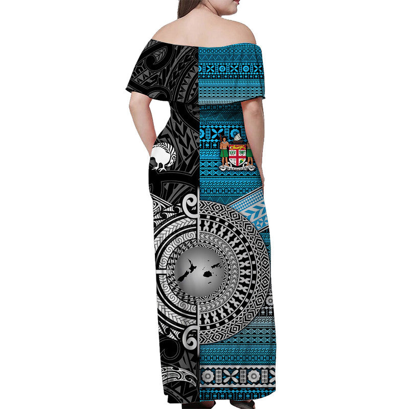 New Zealand And Fiji Off Shoulder Long Dress Together Black