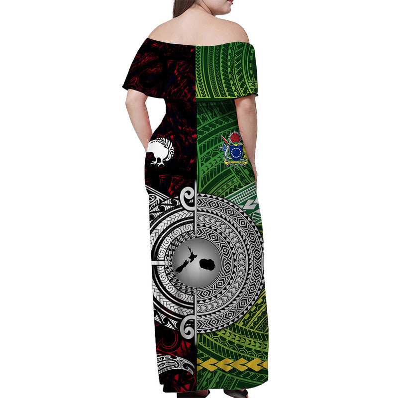 New Zealand And Cook Islands Off Shoulder Long Dress Together Red