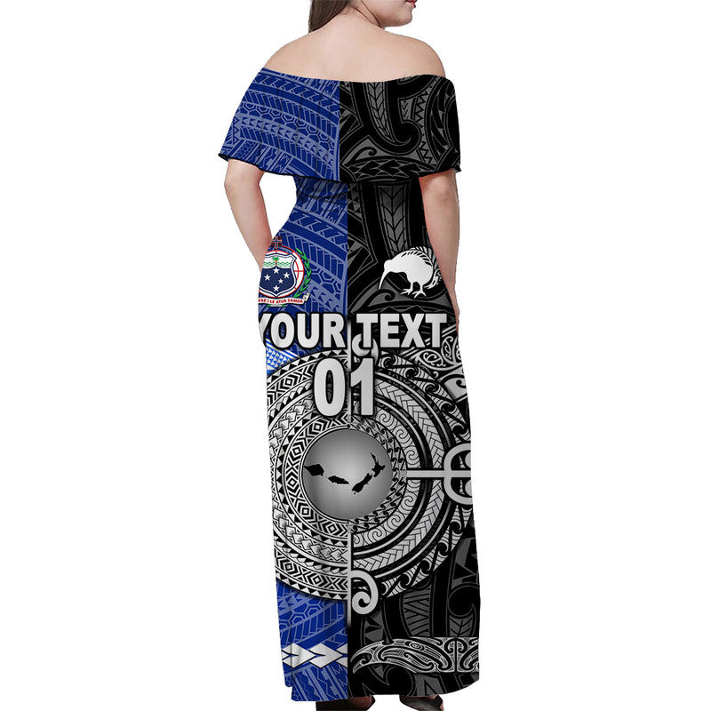 Custom Personalised Samoa And New Zealand Off Shoulder Long Dress Together Black