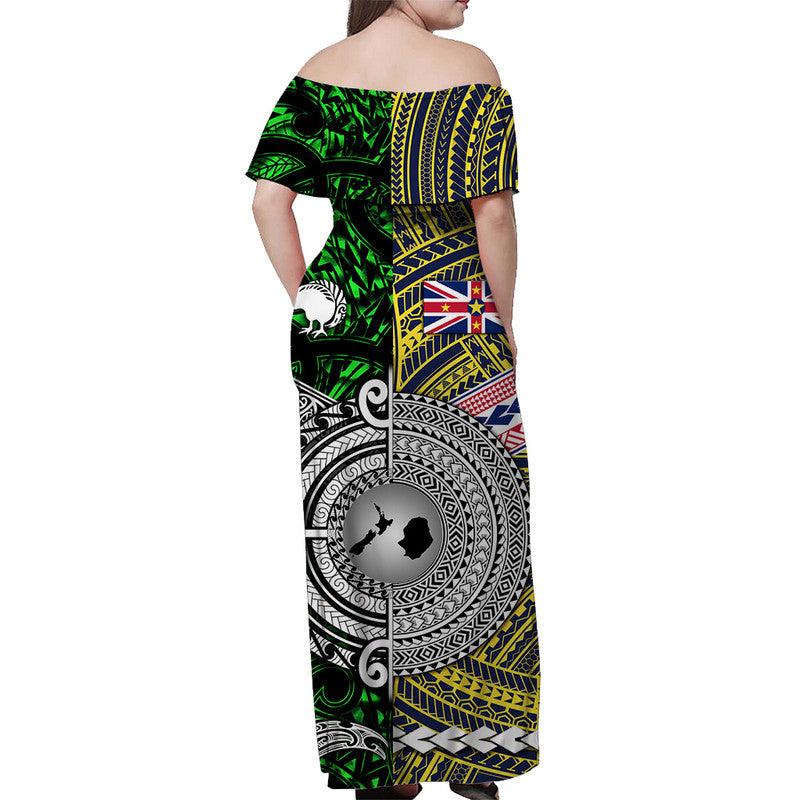 New Zealand And Niue Off Shoulder Long Dress Together Green