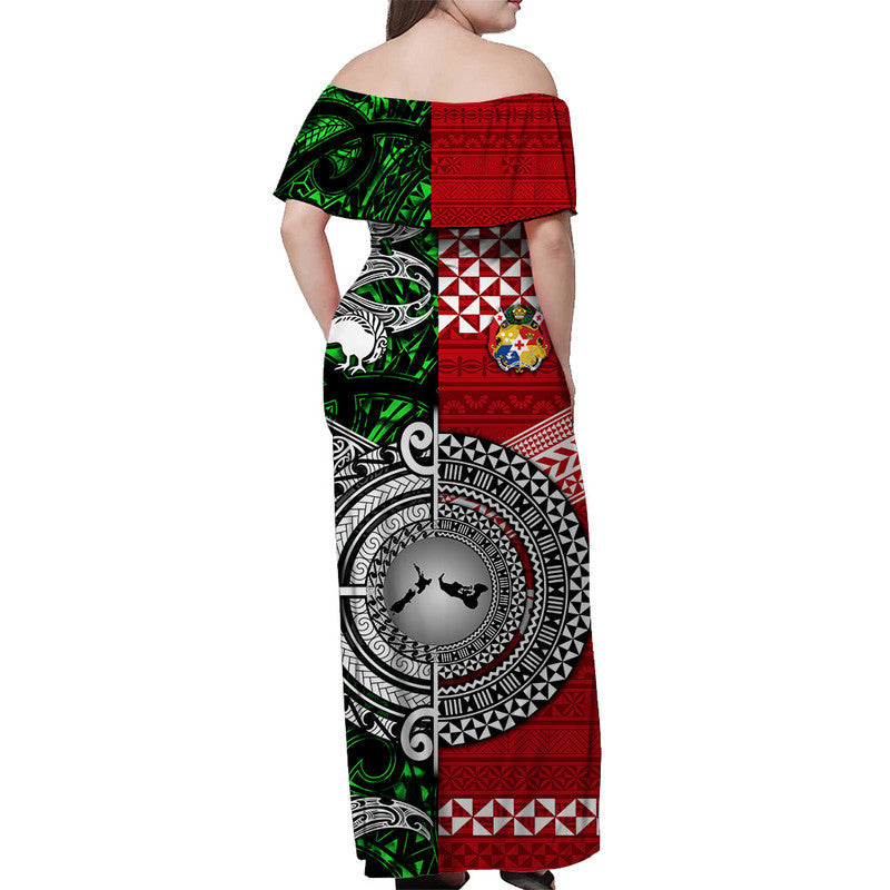 New Zealand And Tonga Off Shoulder Long Dress Together Green