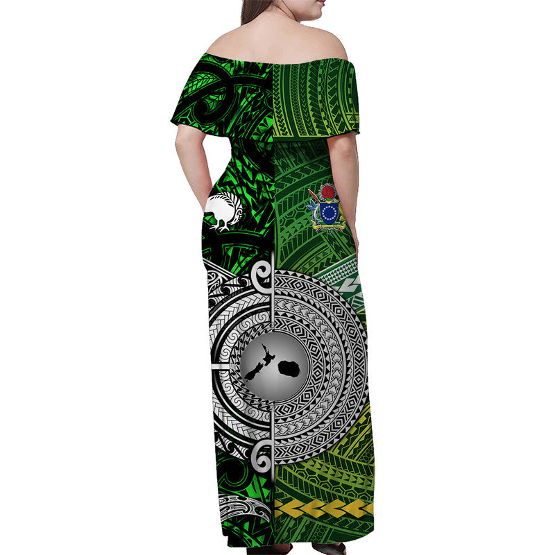 New Zealand And Cook Islands Off Shoulder Long Dress Together Green