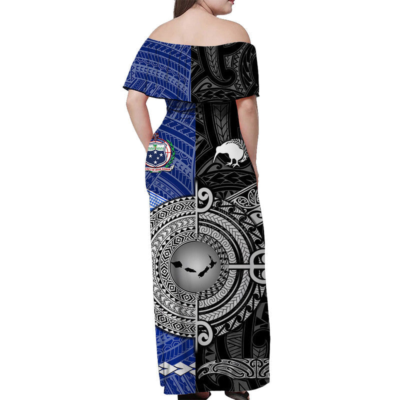 Samoa And New Zealand Off Shoulder Long Dress Together Black