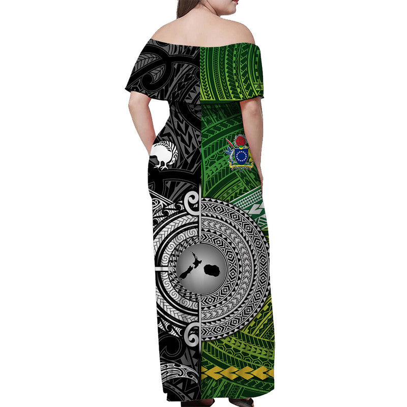 New Zealand And Cook Islands Off Shoulder Long Dress Together Black