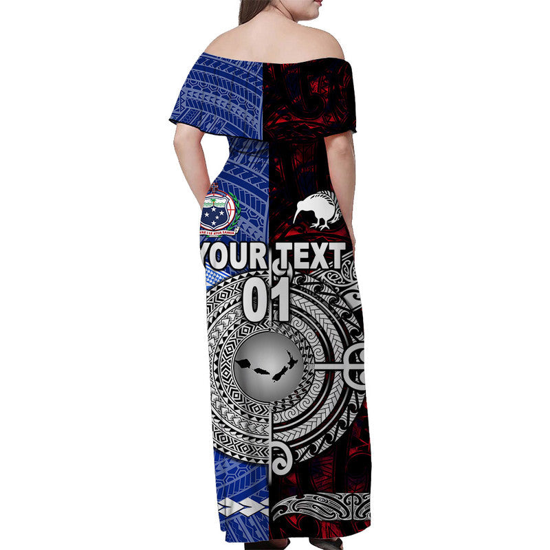 Custom Personalised Samoa And New Zealand Off Shoulder Long Dress Together Red