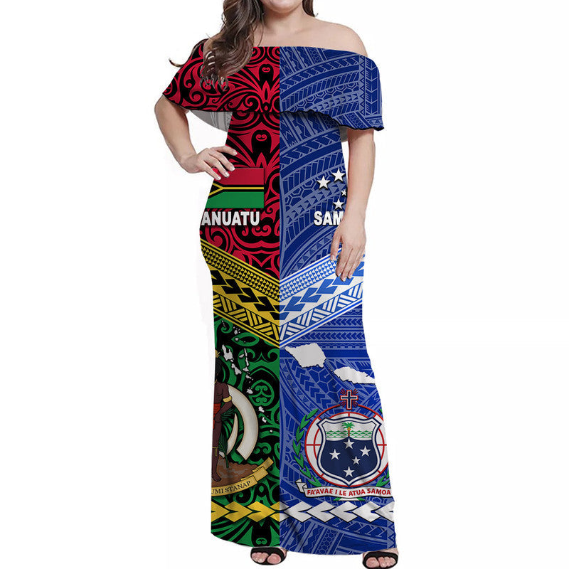 Samoa And Vanuatu Off Shoulder Long Dress Together