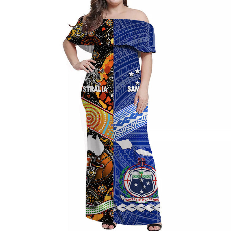 Samoa And Australia Aboriginal Off Shoulder Long Dress Together