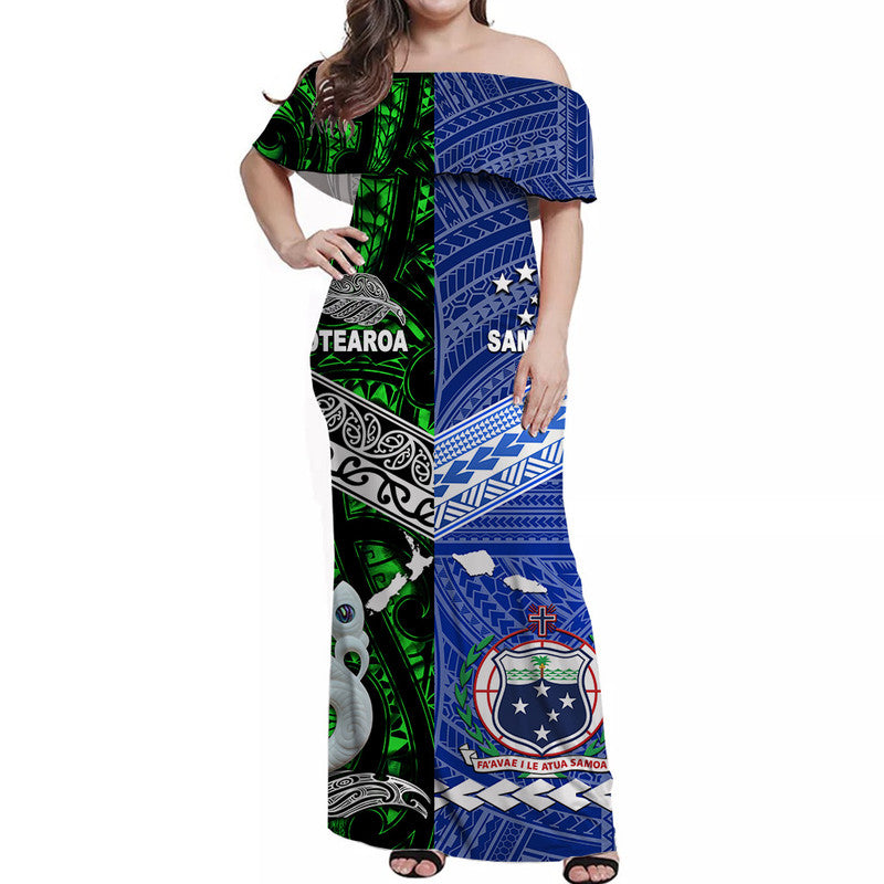 (Custom Personalised) Samoa And New Zealand Combo Dress and Hawaiian Shirt Matching Couples Outfit Together Green