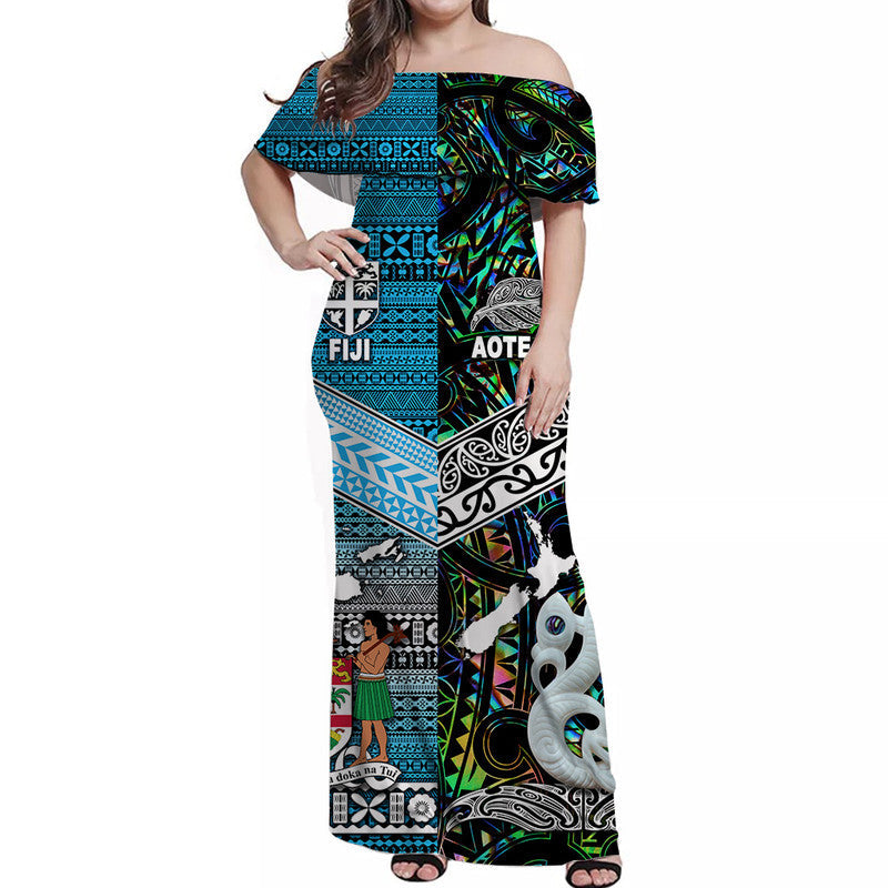 New Zealand And Fiji Off Shoulder Long Dress Together Paua Shell