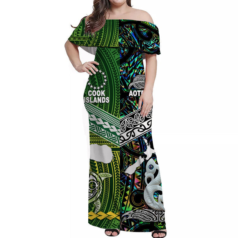 New Zealand And Cook Islands Off Shoulder Long Dress Together Paua Shell