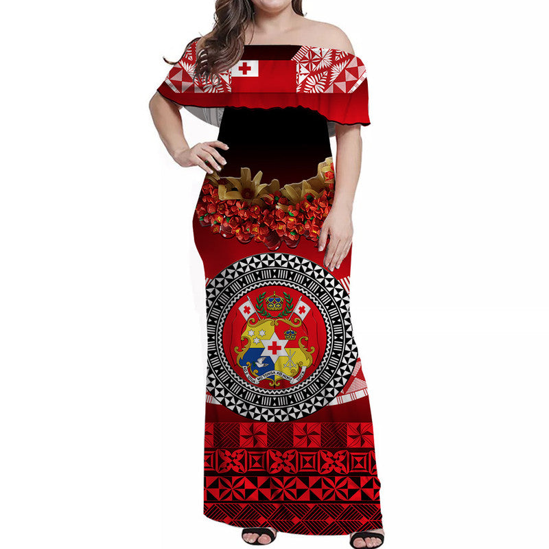 Tonga Emancipation Day Off Shoulder Long Dress Independence Day Fancy Kahoa Heilala Flower Gradient