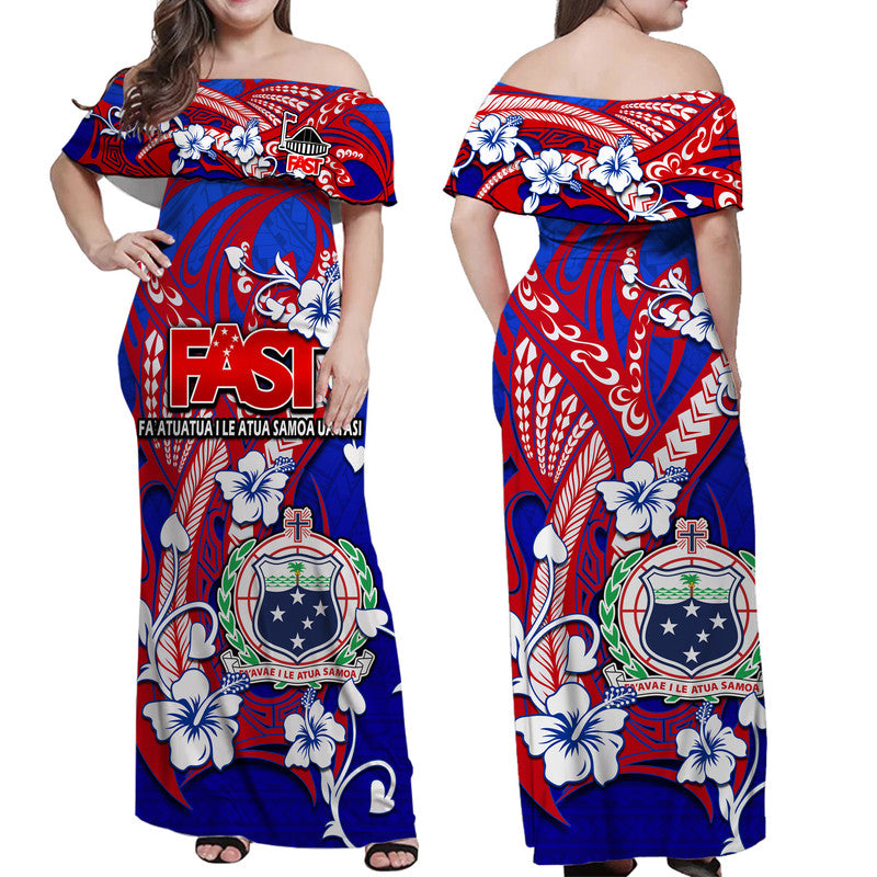 Special Samoa FAST Party Women Off Shoulder Long Dress Tribal Samoan Hibiscus Design