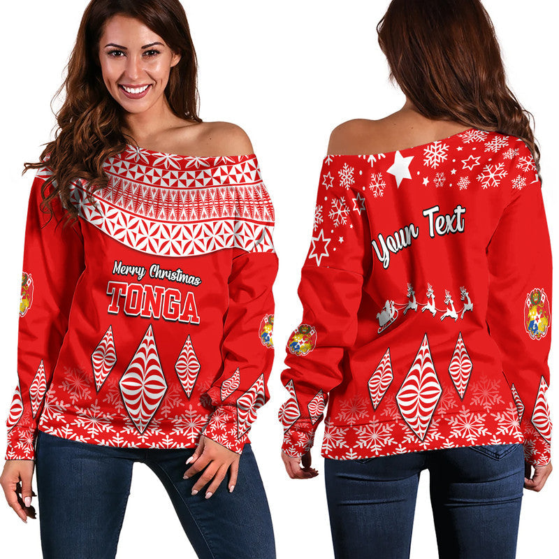 (Custom Personalised) Tonga Kupesi Ngatu Merry Christmas Women Off Shoulder Sweater