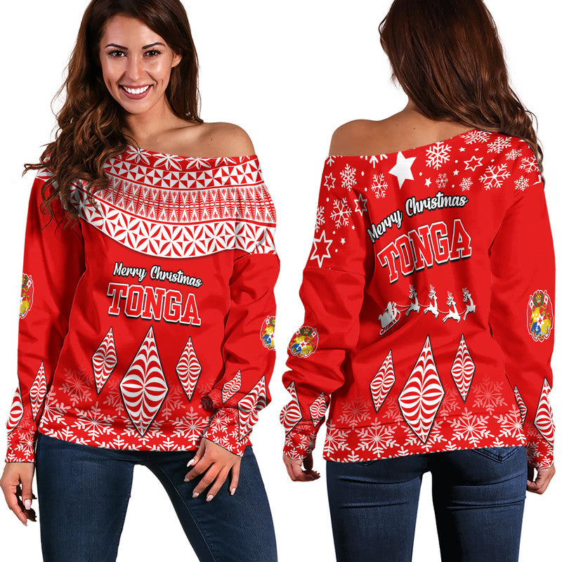 Tonga Kupesi Ngatu Merry Christmas Women Off Shoulder Sweater
