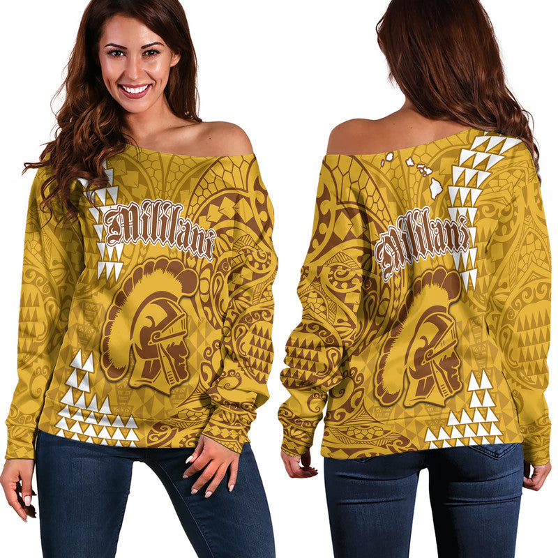 Hawaii Mililani High School Off Shoulder Sweater Tribal Kakau