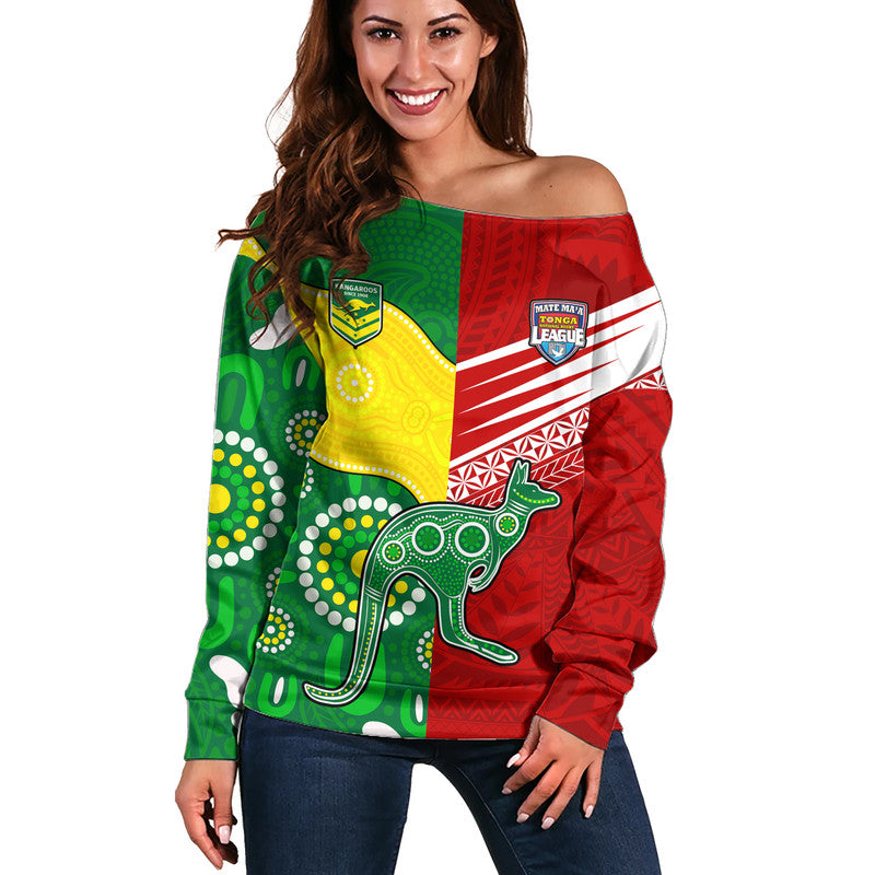 Australia Kangaroos and Mate Maa Tonga Women Off Shoulder Sweater No2