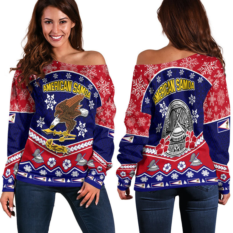 American Samoa Tribal Polynesian Christmas Vibe Women Off Shoulder Sweater