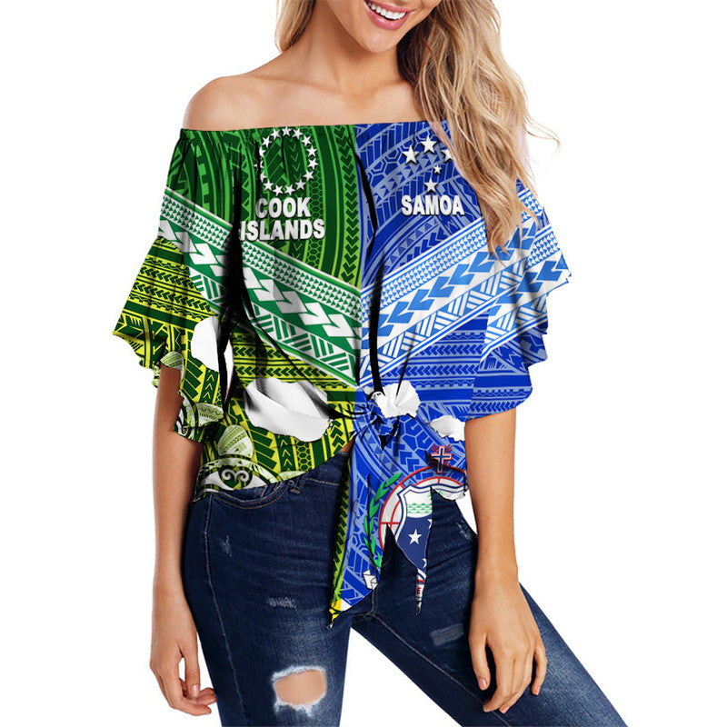 Samoa And Cook Islands Off Shoulder Waist Wrap Top Together