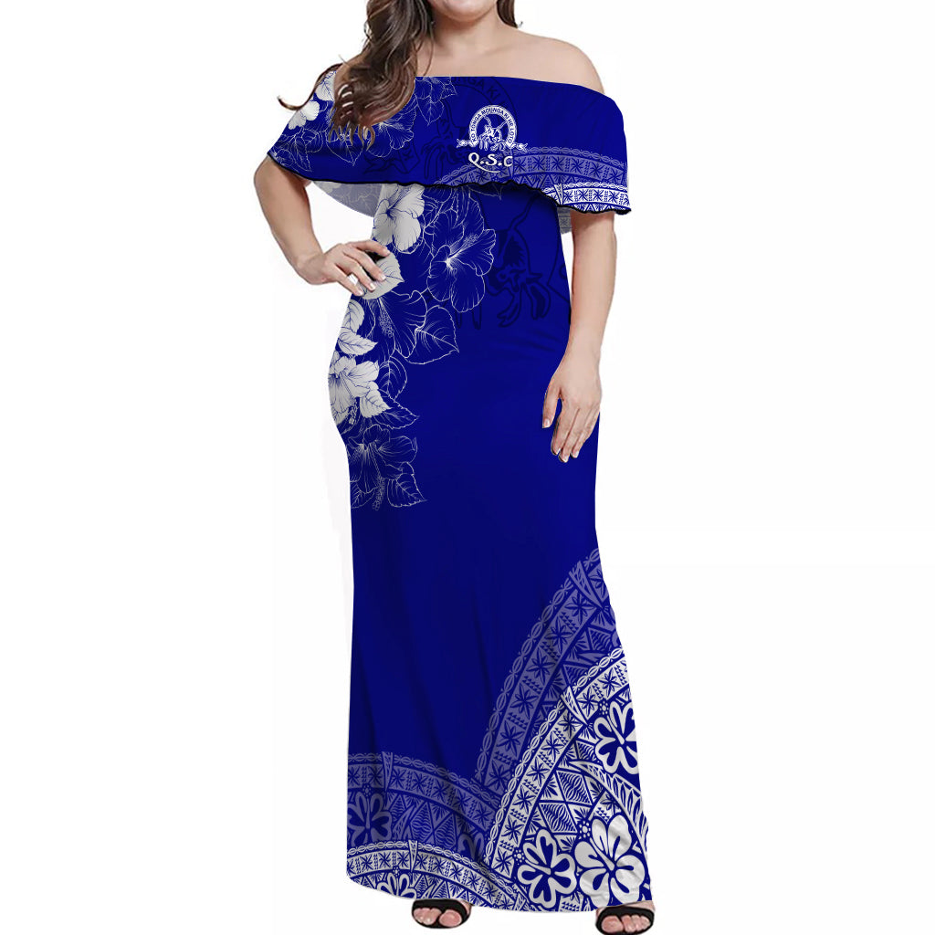 Tonga Kolisi Kuini Salote Off Shoulder Long Dress QSC Floral Tapa