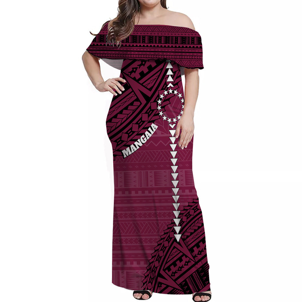 Cook Islands Tribal Off Shoulder Long Dress Island Map Mangaia Island
