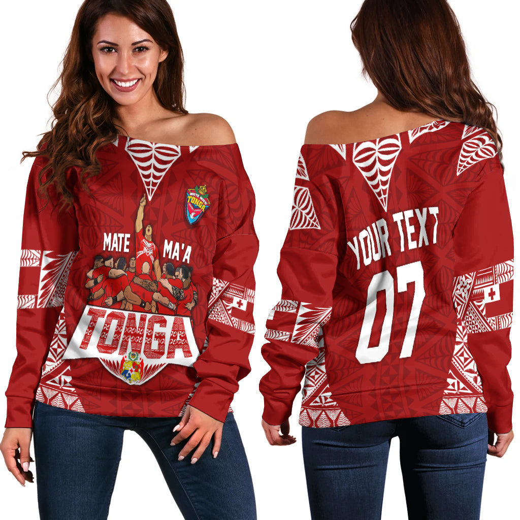 Personalised Tonga Rugby Off Shoulder Sweater Mate Ma'a Tonga Warriors