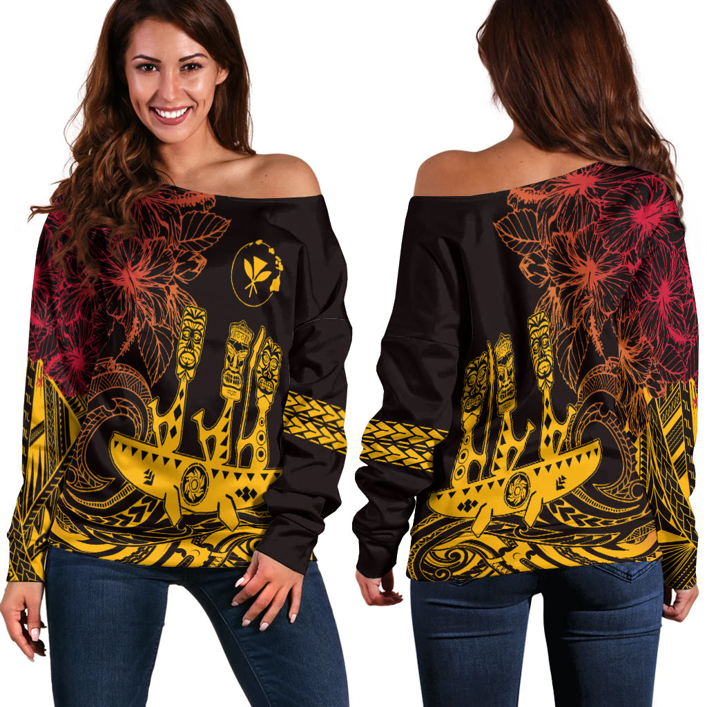Hawaii Outrigger Canoe Paddling Off Shoulder Sweater Tribal Tiki