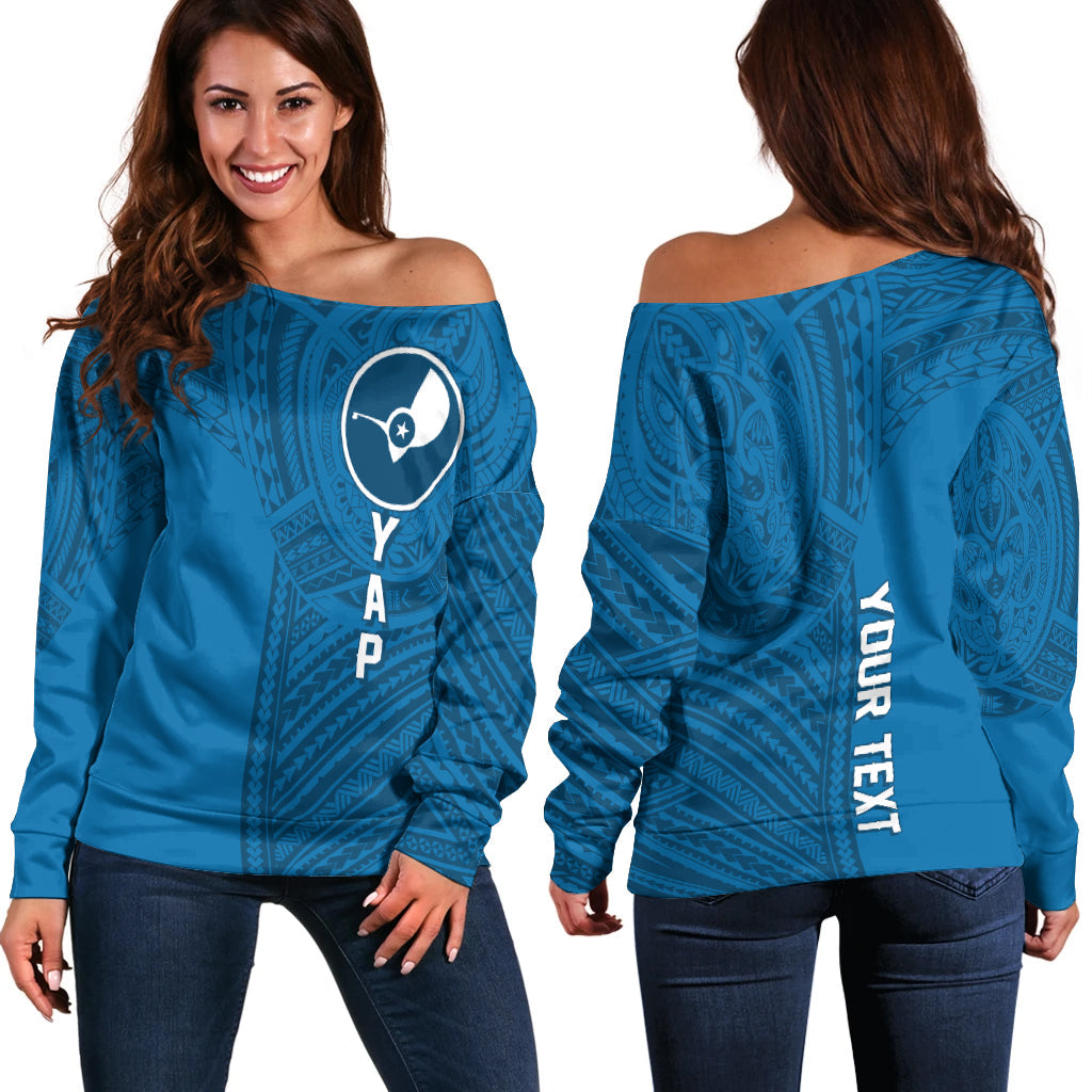(Custom Personalised) FSM Yap Micronesian Pattern Off Shoulder Sweater Tattoo Style