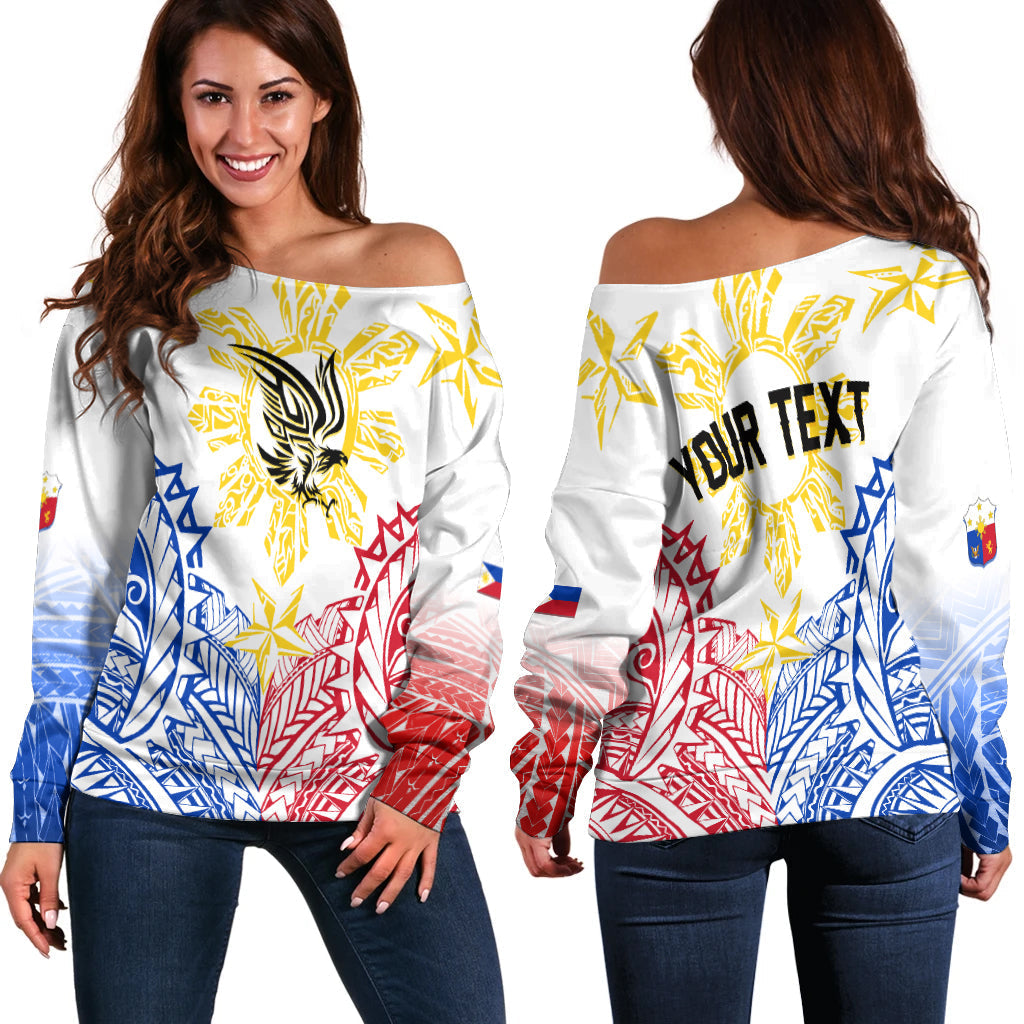Philippines Personalised Off Shoulder Sweater Filipino Sun with Eagle