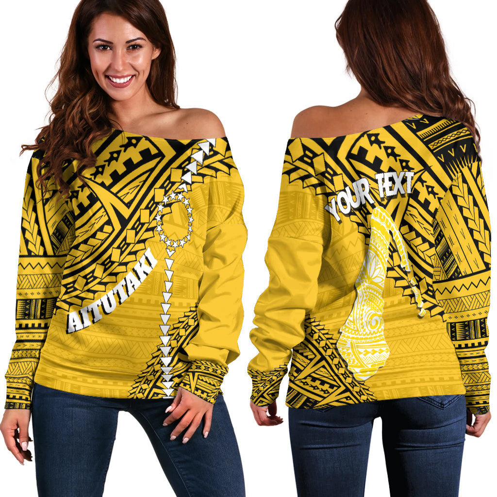 Cook Islands Tribal Personalised Off Shoulder Sweater Island Map Aitutaki Island