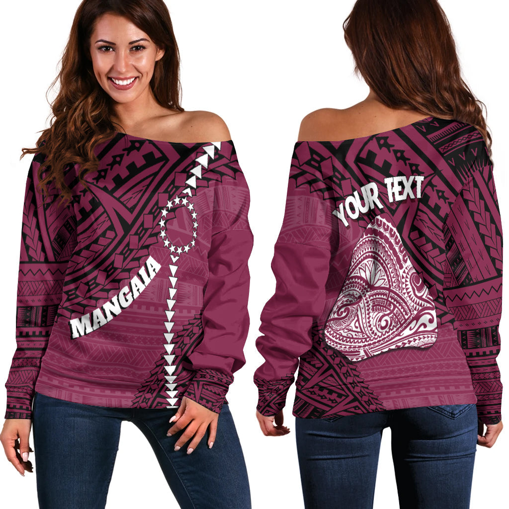 Cook Islands Tribal Personalised Off Shoulder Sweater Island Map Mangaia Island