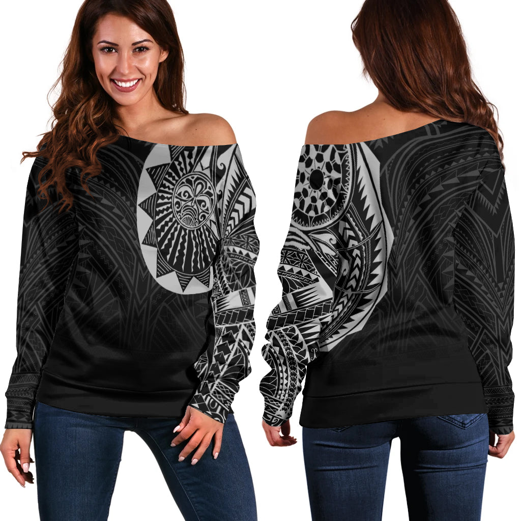Polynesian Full Sleeve Tattoo Off Shoulder Sweater Silver Vibes