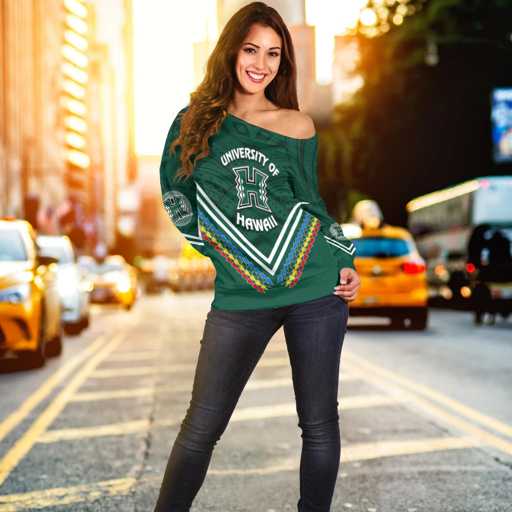 Hawaii Rainbow Warriors Off Shoulder Sweater Simple Style
