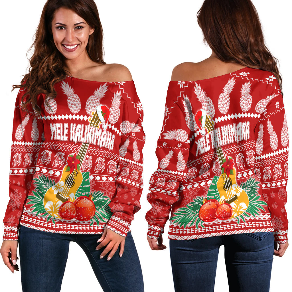 Hawaii Christmas Off Shoulder Sweater Mele Kalikimaka Ukulele