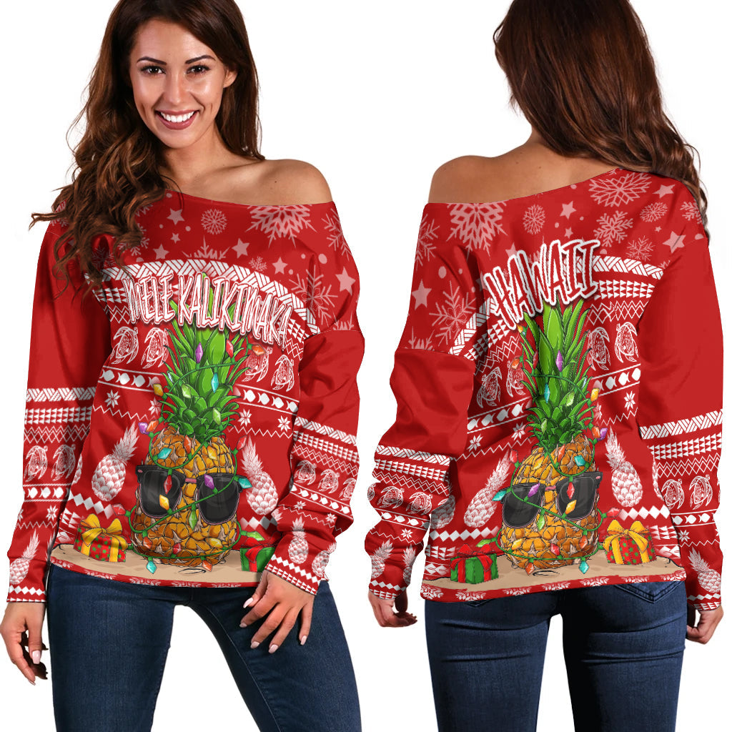 Hawaii Christmas Off Shoulder Sweater Mele Kalikimaka Pineapple