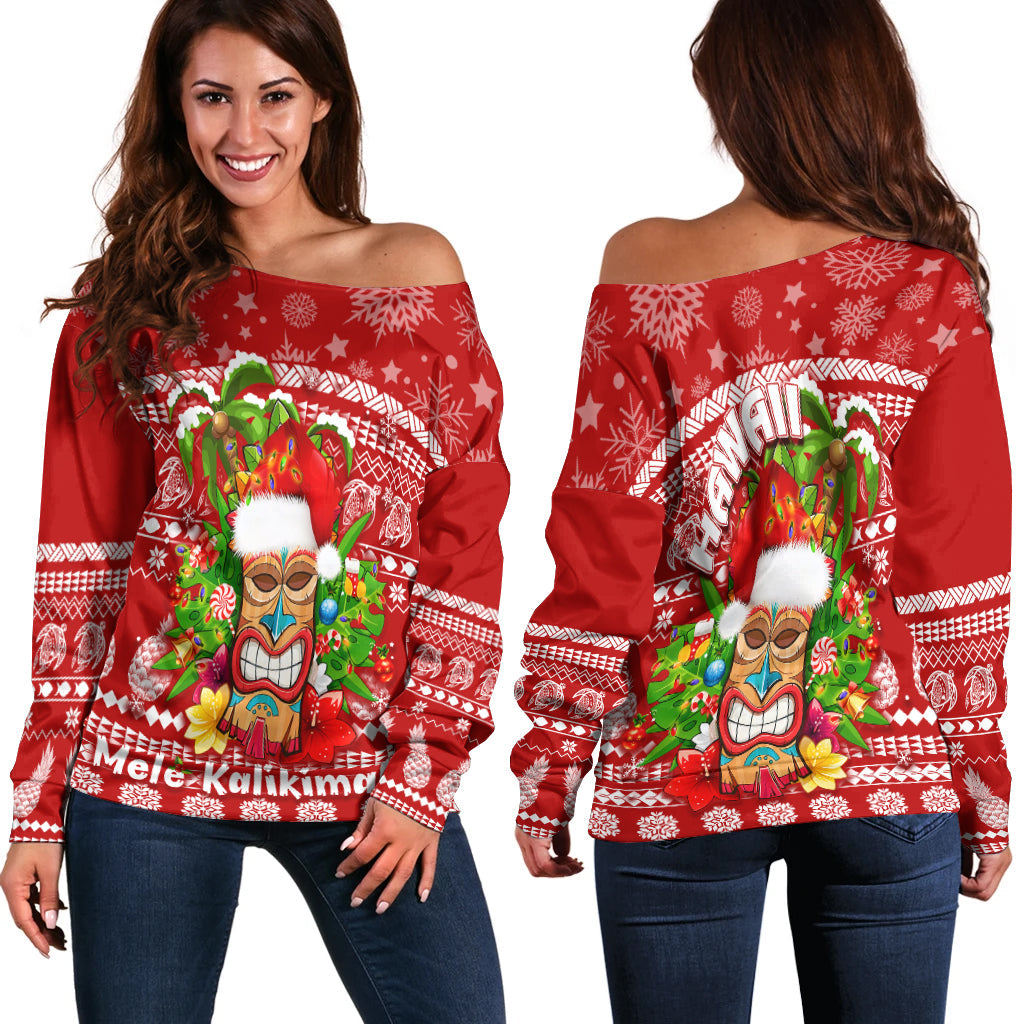 Hawaii Christmas Off Shoulder Sweater Mele Kalikimaka Tiki