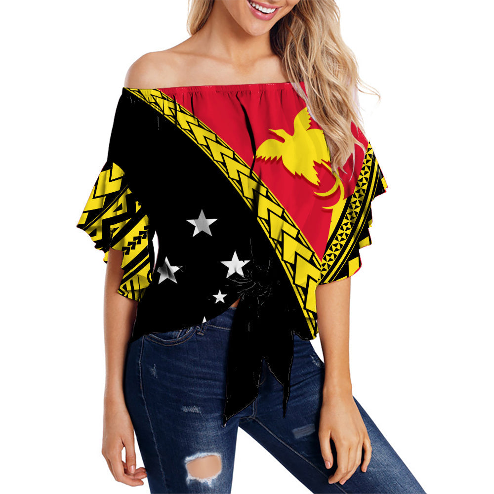 PNG Hibiscus Tribal Pattern Off Shoulder Waist Wrap Top Bird - of - Paradise
