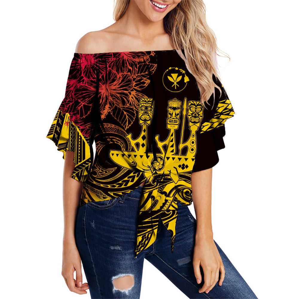 Hawaii Outrigger Canoe Paddling Personalised Off Shoulder Waist Wrap Top Tribal Tiki