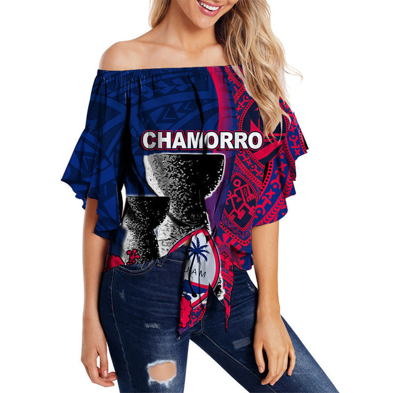 Guam Chamorro Off Shoulder Waist Wrap Top Flag Color Style