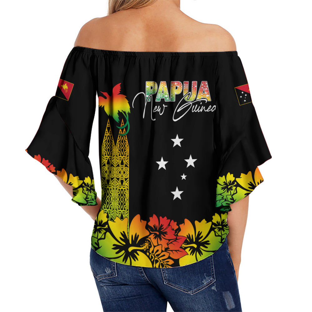 PNG Hibiscus Tribal Pattern Off Shoulder Waist Wrap Top Motuan Reggae Color