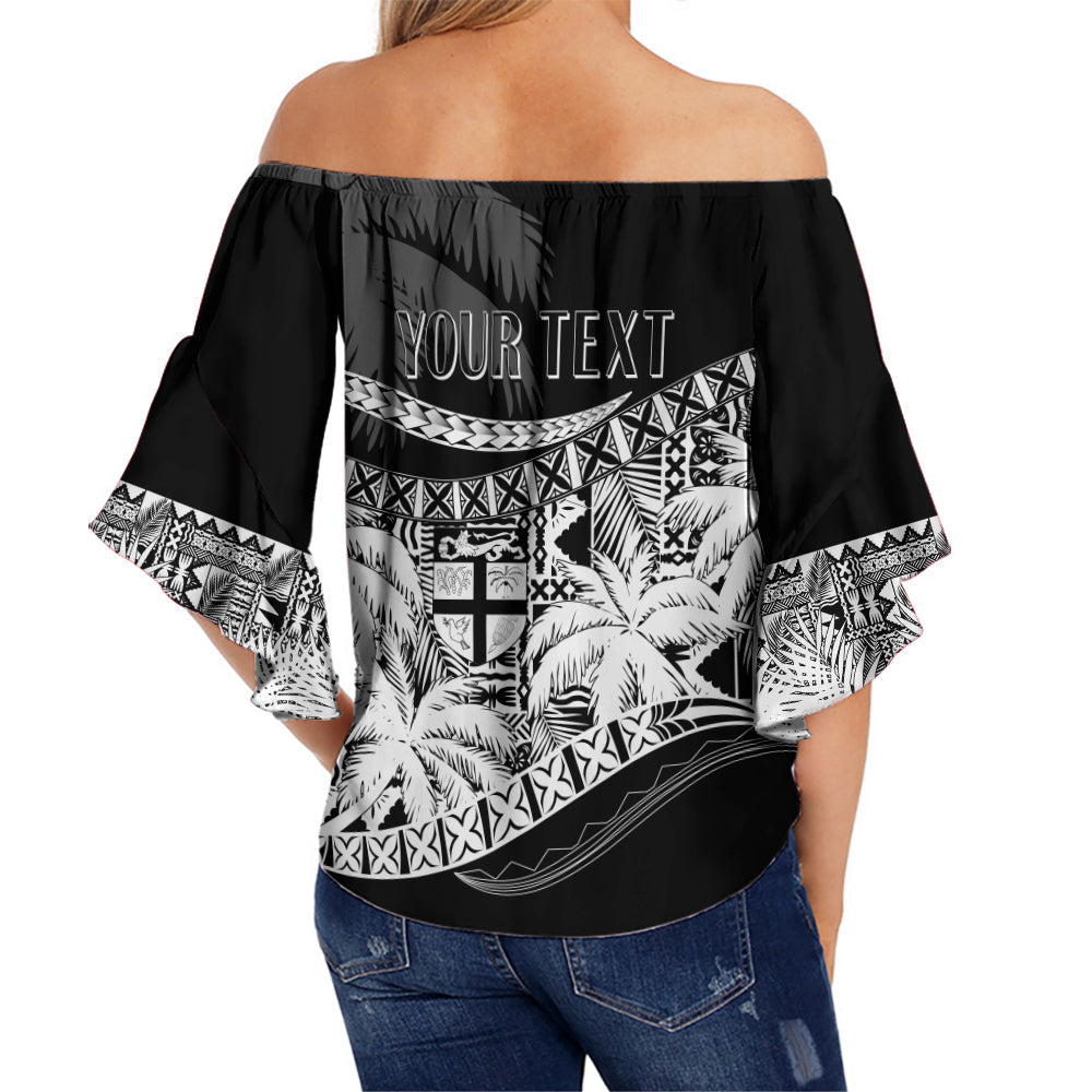 Personalised Fiji Day Off Shoulder Waist Wrap Top Flying Fijians Masi Kesa Style - Black