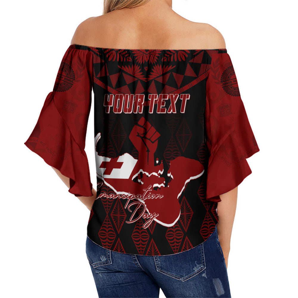 Tonga Personalised Off Shoulder Waist Wrap Top Emancipation Day Lion Style - Black