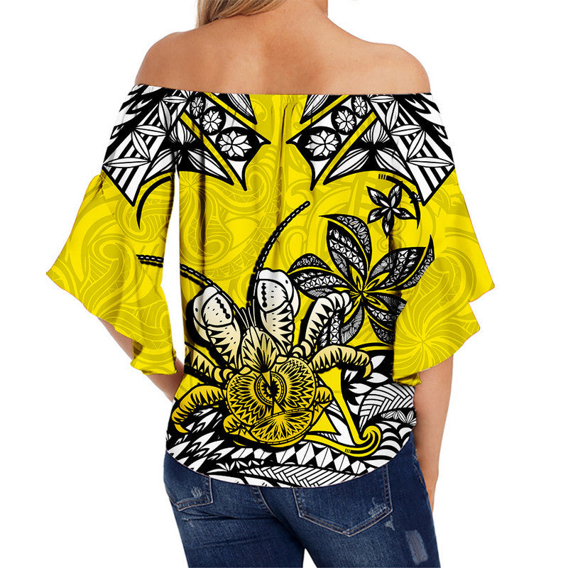 Niue Uga Off Shoulder Waist Wrap Top Tribal Patterns Yellow Style