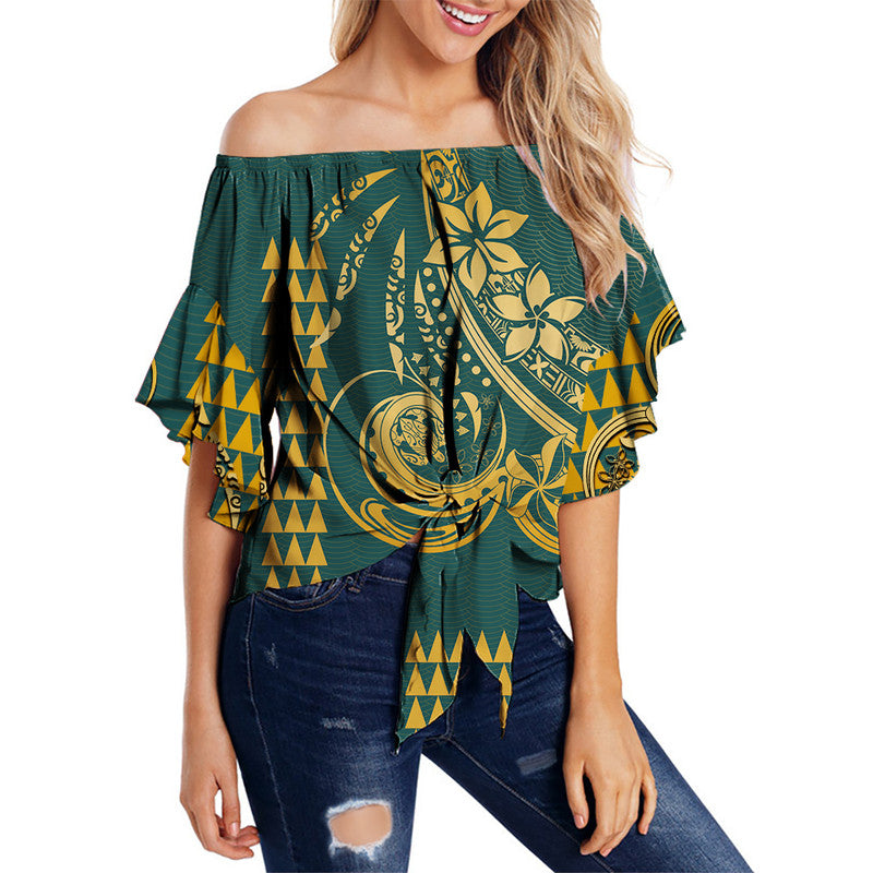 Kakau Hawaiian Polynesian Off Shoulder Waist Wrap Top