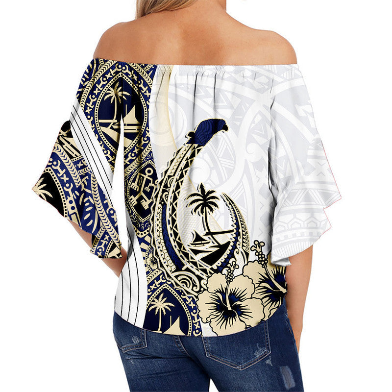 Guam Fish Hook Off Shoulder Waist Wrap Top White Style